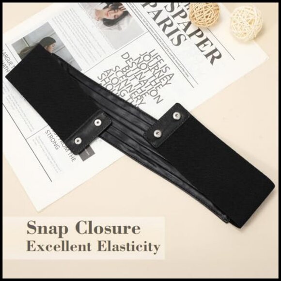 Wide Elastic Belt Vintage Fashion Stretchy Waist Cinch Faux Leather Snap Closure main image 4